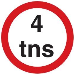 Fahrzeuge über angegebener Masse verboten.