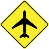 Warnung vor tief fliegenden Flugzeugen.