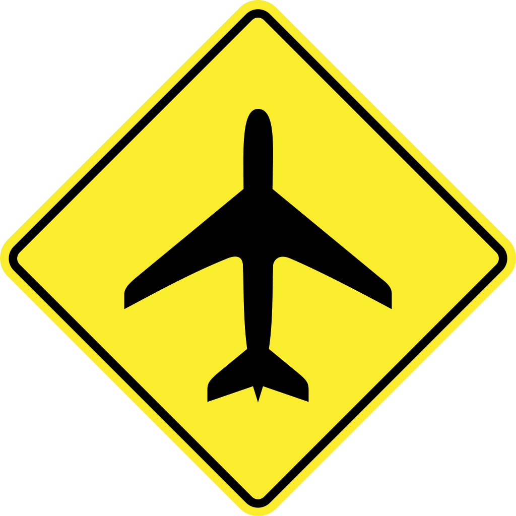 Warnung vor tief fliegenden Flugzeugen.