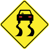 Warnung vor rutschiger Fahrbahn.