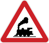 Warnung vor Bahnübergang ohne Schranken.