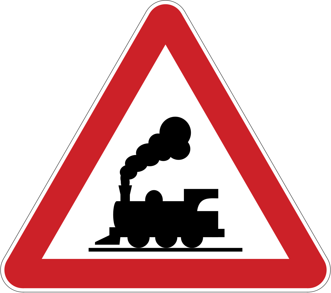 Warnung vor Bahnübergang ohne Schranken.