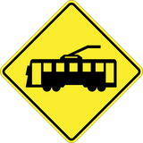 Warnung vor Straßenbahnen.