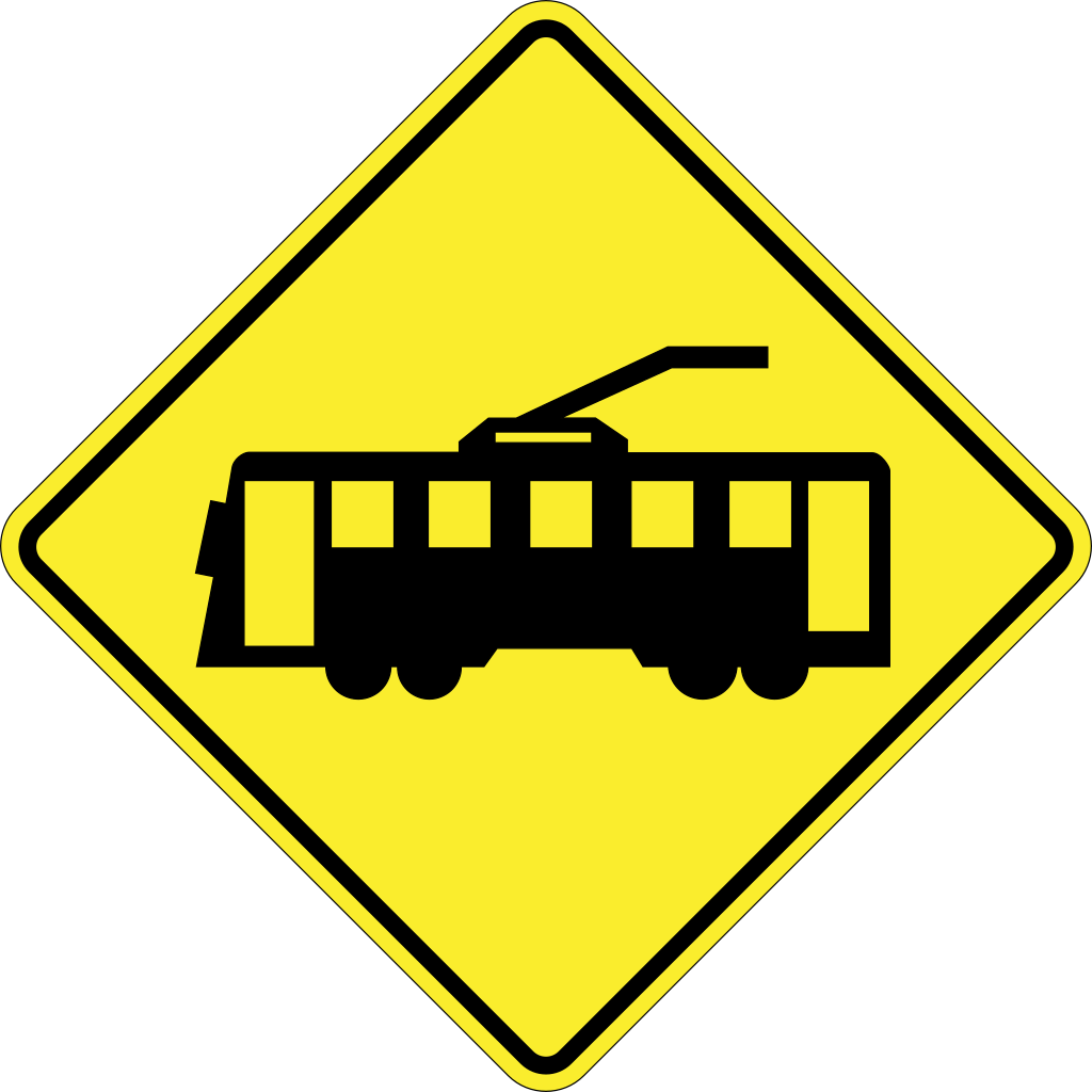 Warnung vor Straßenbahnen.