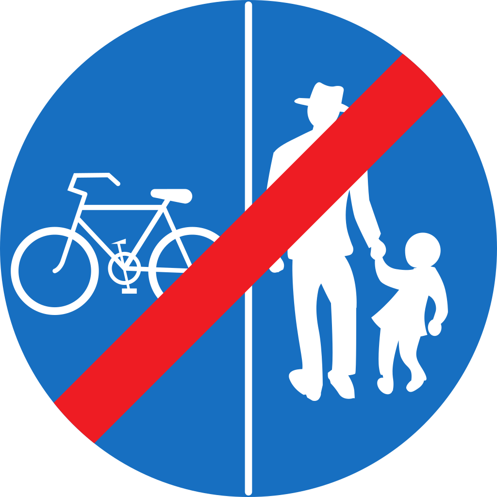 End of divided pedestrian and cycle path.