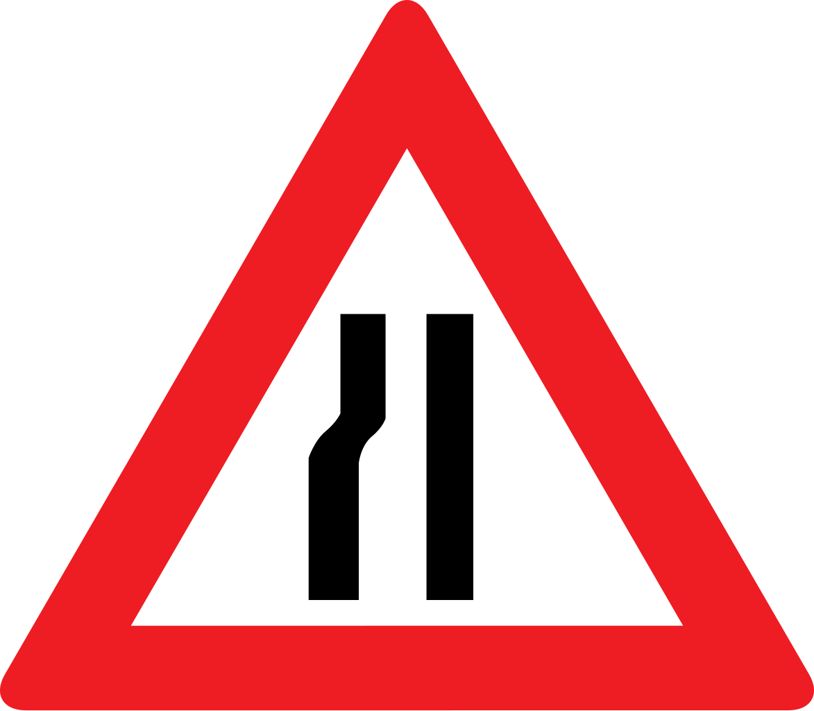 Warning for a road narrowing on the left.