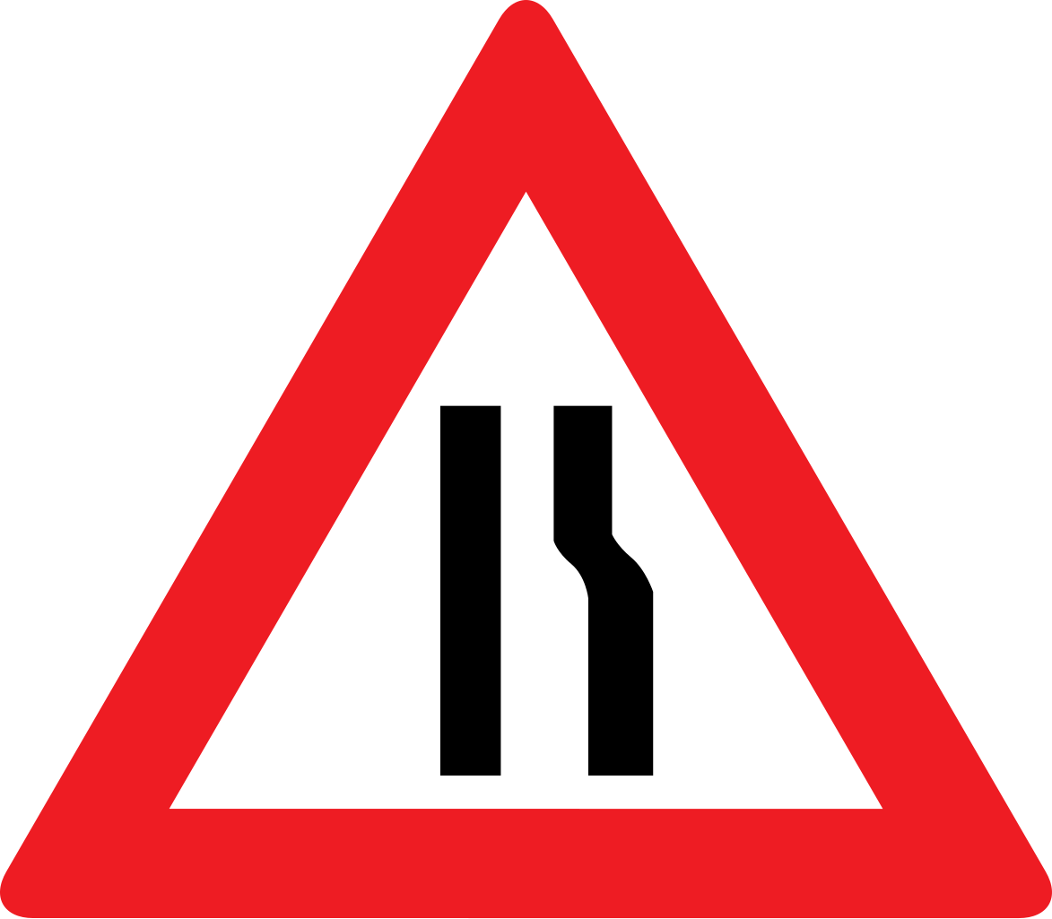 Warning for a road narrowing on the right.