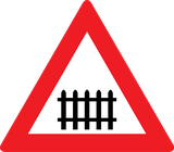 Warning for a railway crossing with barriers.