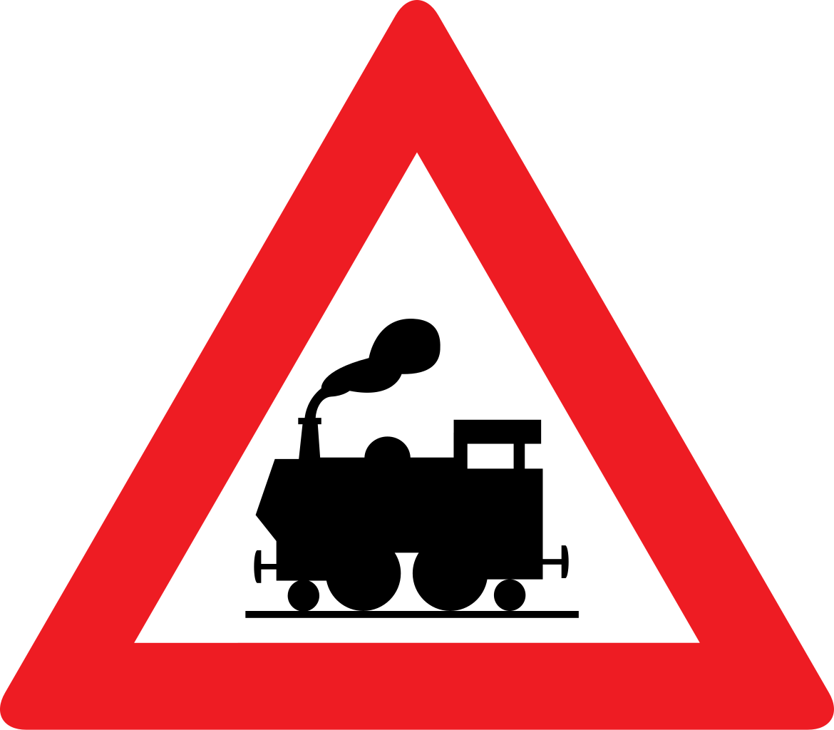 Warning for a railway crossing without barriers.