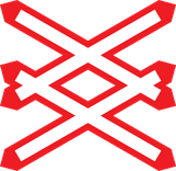 Warning for a railway crossing with two or more tracks.