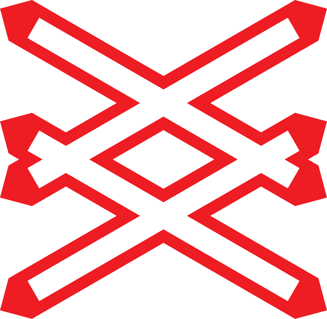 Warning for a railway crossing with two or more tracks.