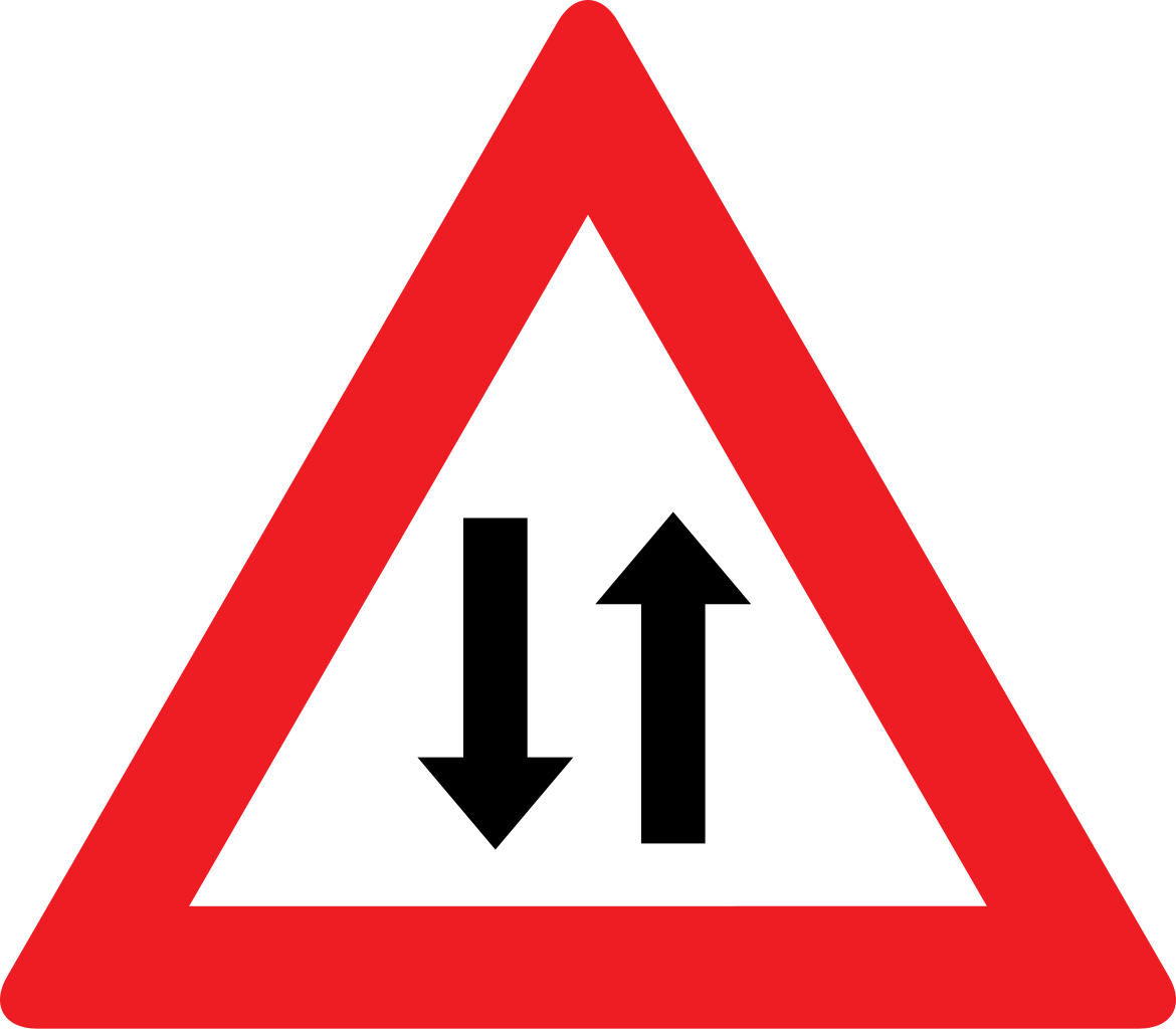 Warning for a road with two-way traffic.