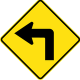 Warning for a sharp curve to the left.
