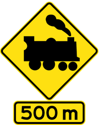 Warning for a railway crossing without barriers.