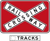 Warning for a railway crossing with two or more tracks.