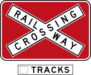 Warning for a railway crossing with two or more tracks.