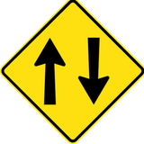 Warning for a road with two-way traffic.