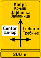 Esquema de cruzamento, direções e destinos.