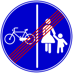 End of divided pedestrian and cycle path.