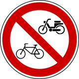 Ciclistas e ciclomotores proibidos.