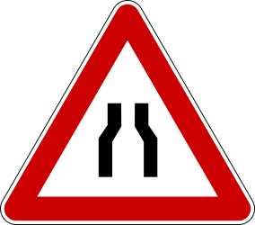 Aviso de estreitamento da via.