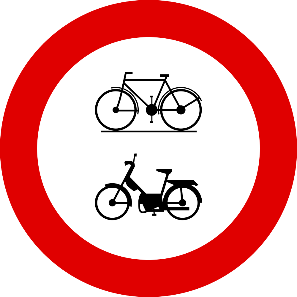 Radfahrer und Mopeds verboten.