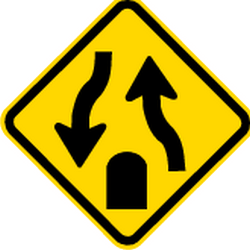 Warnung vor Ende der geteilten Fahrbahn.