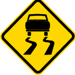 Warnung vor rutschiger Fahrbahn.