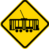 Warnung vor Straßenbahnen.