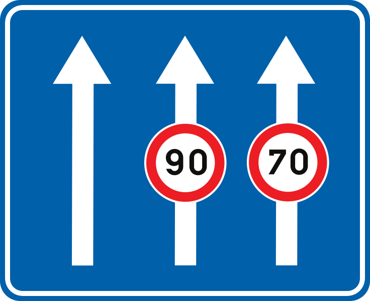 Maximumsnelheid op een rijstrook.