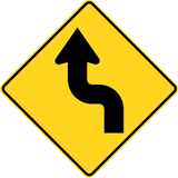 Warning for sharp curves, first left then right.