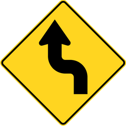 Warning for sharp curves, first left then right.