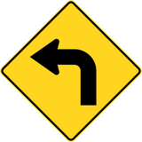 Warning for a sharp curve to the left.