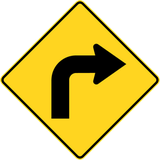 Warning for a sharp curve to the right.