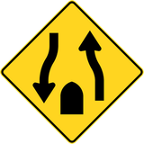 Warning for the end of a divided road.