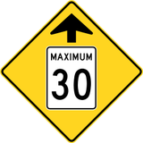 Warning for a speed limit ahead.