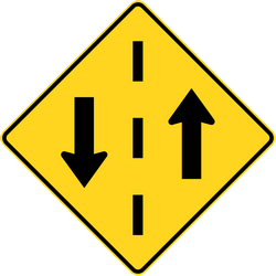Warning for a road with two-way traffic.