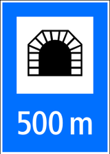 Beginn eines Tunnels mit angegebener Länge.