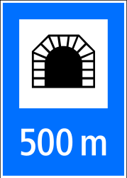 Beginn eines Tunnels mit angegebener Länge.