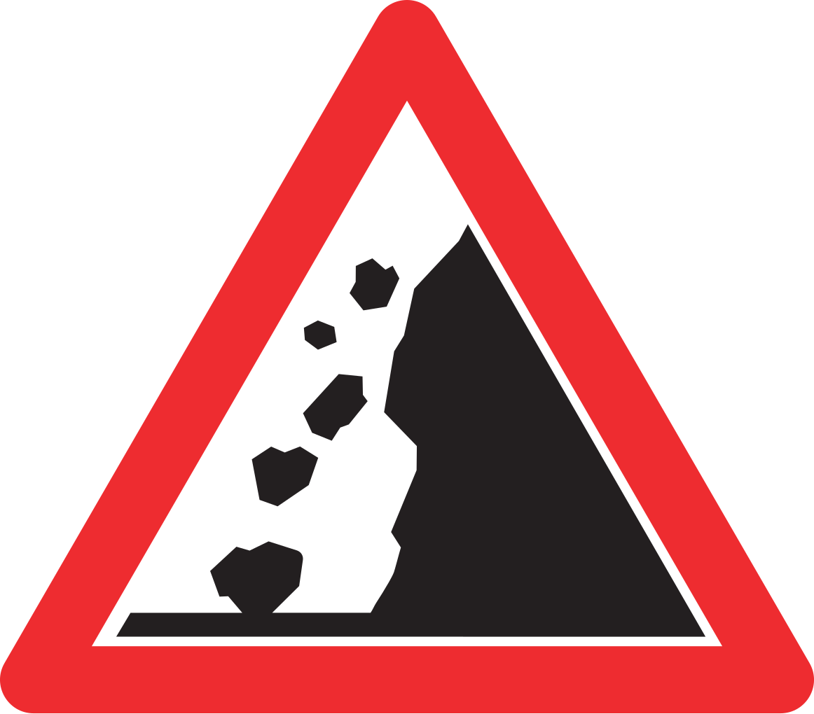 Warnung vor Steinschlag.