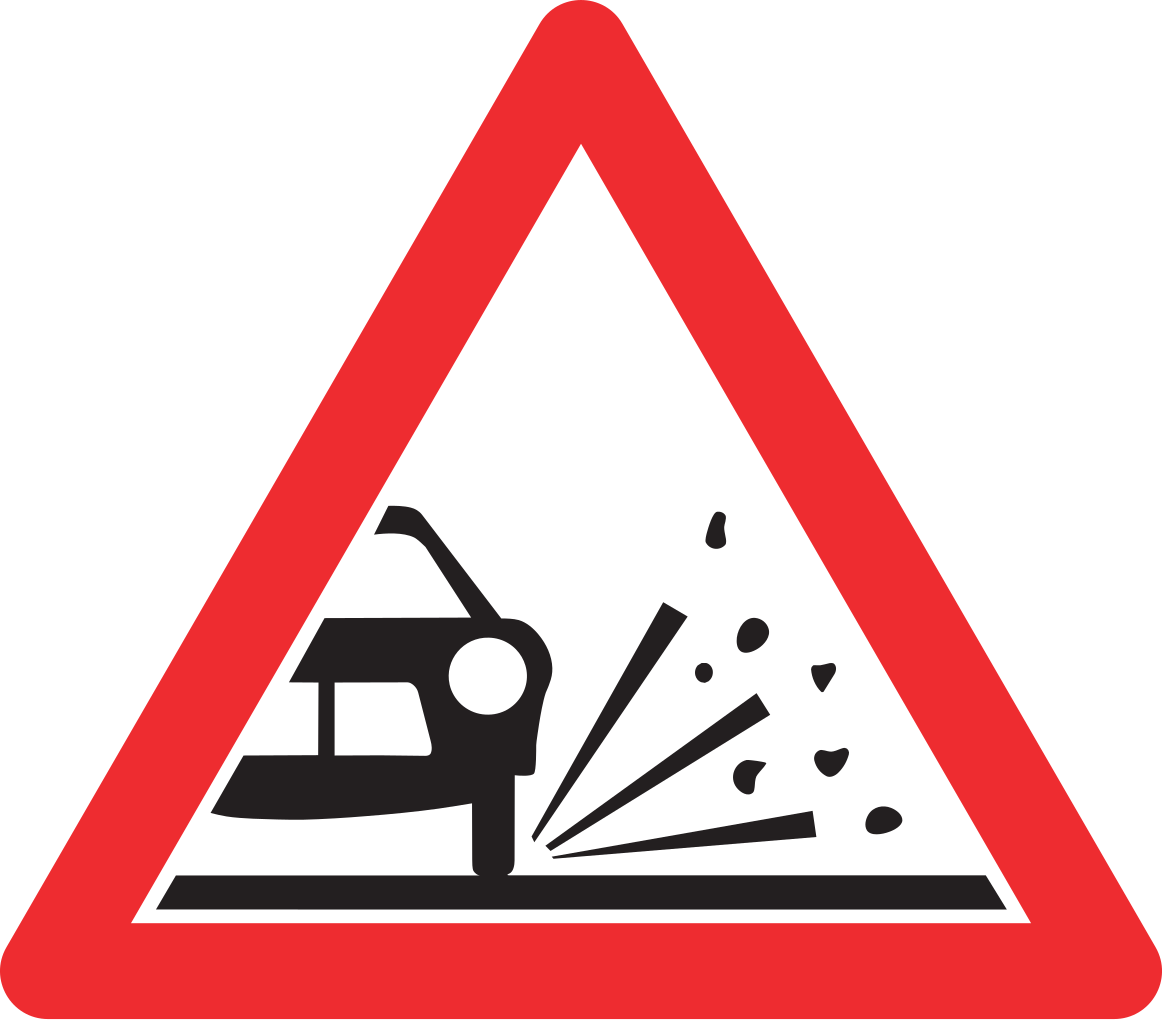 Warnung vor Rollsplitt.