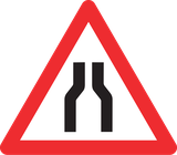 Warnung vor Fahrbahnverengung.