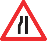 Warnung vor Fahrbahnverengung links.