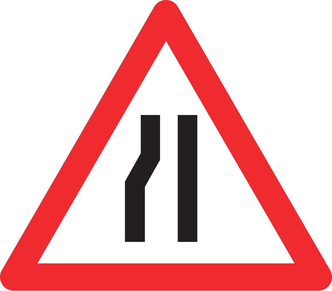 Warnung vor Fahrbahnverengung links.