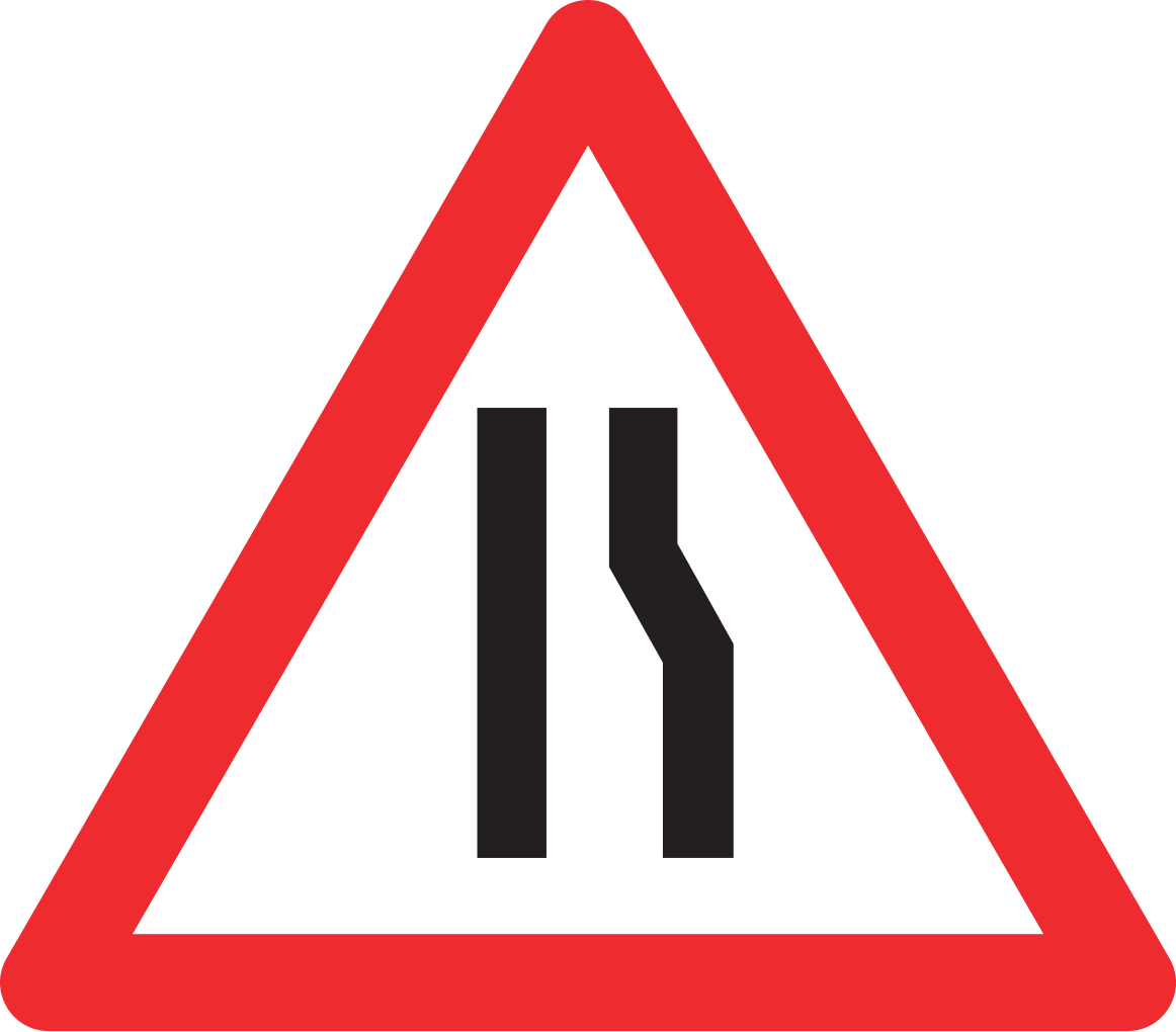 Warnung vor Fahrbahnverengung rechts.