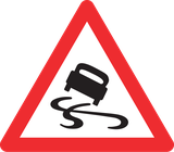 Warnung vor rutschiger Fahrbahn.