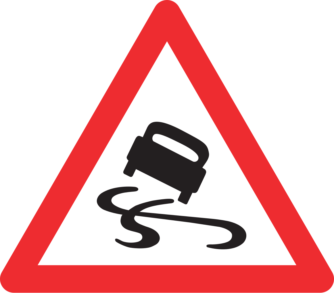 Warnung vor rutschiger Fahrbahn.