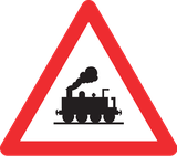 Warnung vor Bahnübergang ohne Schranken.