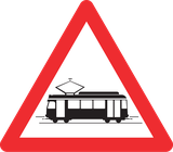 Warnung vor Straßenbahnen.