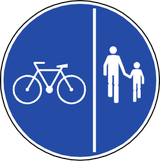 Mandatory divided pedestrian and cycle path.